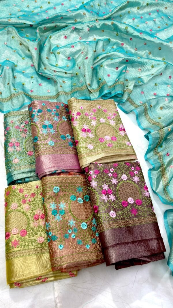 Fancy Embrodiary Tissue Saree - Image 2