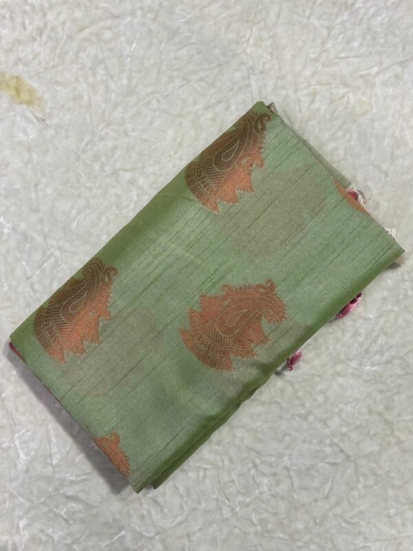 Elegant Mint Green Rajasthani Cotton Saree with Zari Paisley Work – Handwoven in Varanasi - Image 6