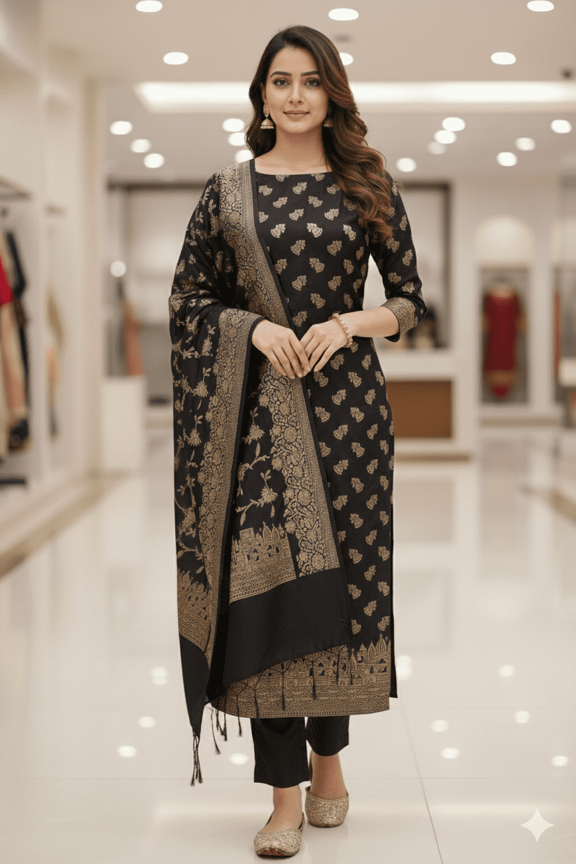 Pure Banarasi Ghat Silk Salwar Suit with Dupatta – Traditional Wedding Wear - Image 5