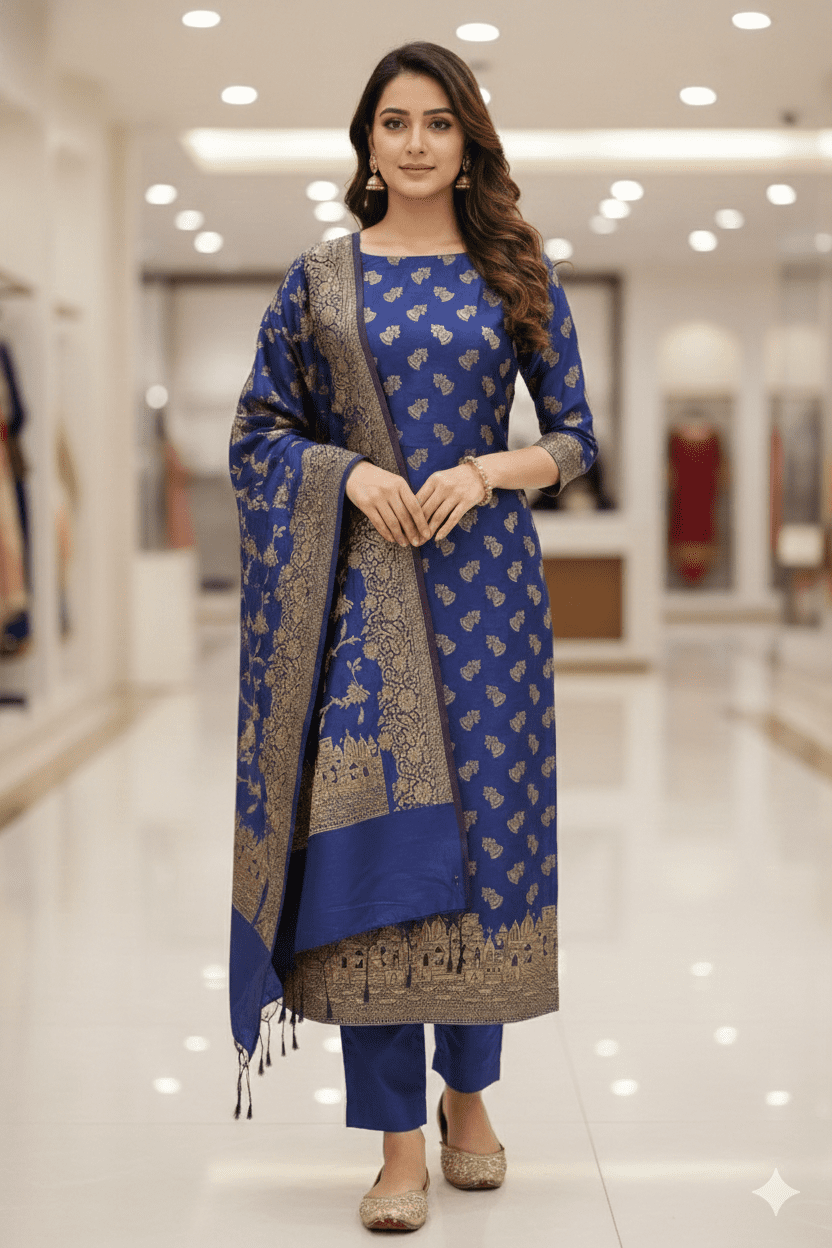 Pure Banarasi Ghat Silk Salwar Suit with Dupatta – Traditional Wedding Wear - Image 4